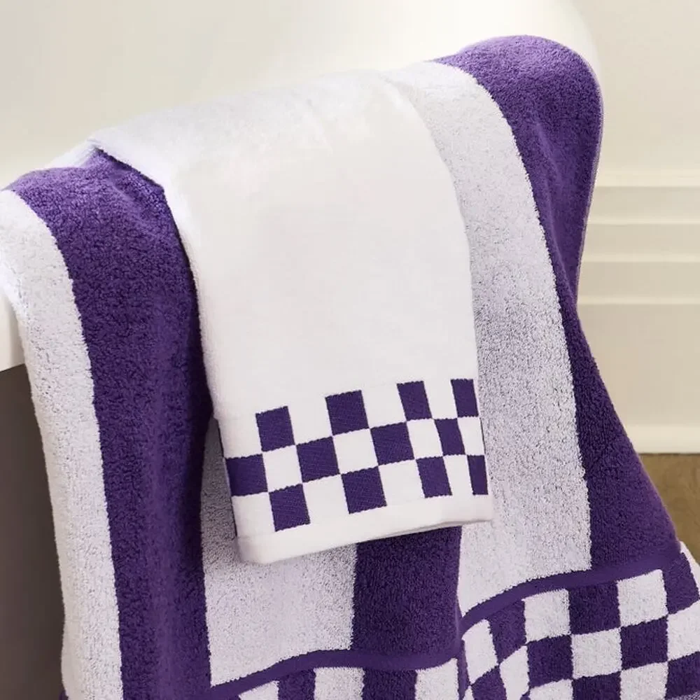 Mackenzie-Childs Cotton Hand Towel with Violet Check Border 19x30 NEW